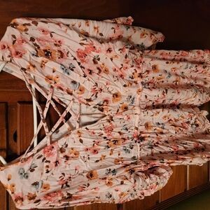 Womens Floral Print Top with Crisscross Back